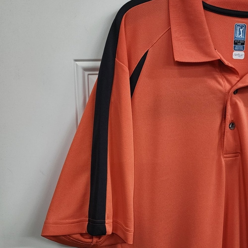 New PGA Tour Airflux Golf Shirt - Orange with Gray - XLarge Tall - Picture 6 of 9
